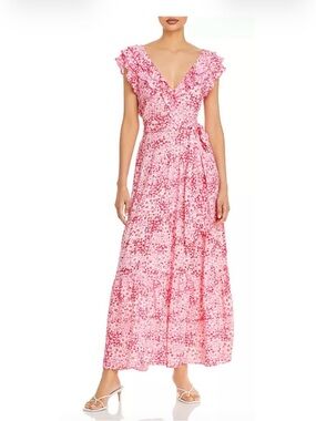 NWT Poupette St. Barth Pink Ditsy Floral Tiered Ruffle Maxi Dress Small
